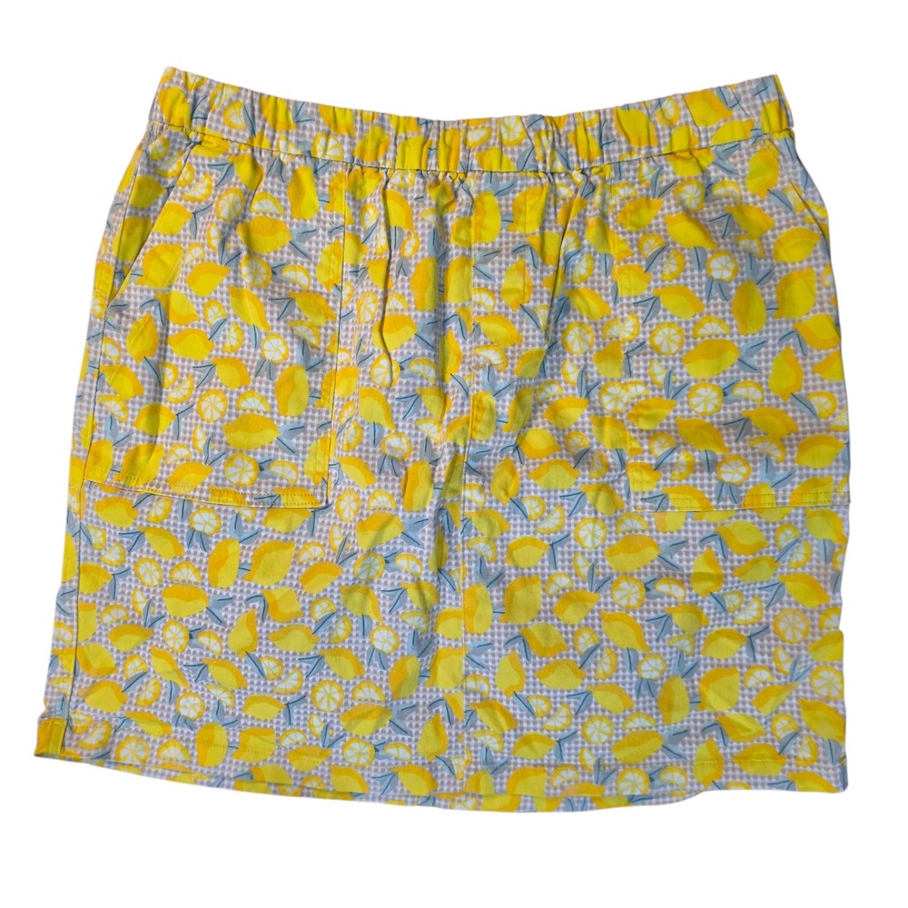 Lands End Yellow Lemon Print Skort Womens 16W‎ Gingham Cotton Blend Pockets